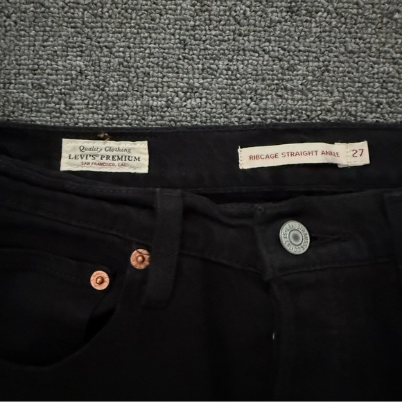 Levi’s Premium Denim Ribcage Straight Ankle Jeans Black Size 27 Button Fly - Picture 4 of 10